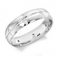 9ct White Gold Gents 6mm Wedding Ring with Centre Groove and Diamonds Set Evenly Spaced all Around, Total Weight 12pts  