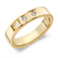 9ct Yellow Gold Gents 5mm Wedding Ring with 3 Flat Cuts and a Diamond Set in Each, Total Weight 9pts  