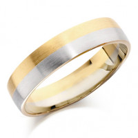 18ct Yellow and White Gold Gents 5mm Plain Wedding Ring with Satin Finish  