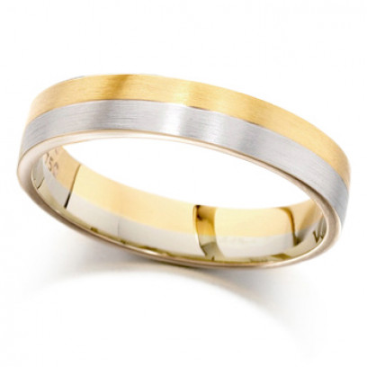 9ct Yellow and White Gold Ladies 4mm Plain Wedding Ring with Satin Finish  