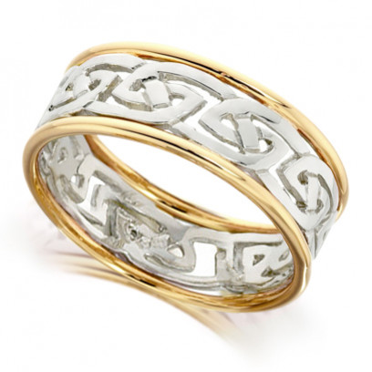 9ct Yellow and White Gold Gents 8mm Ring with Celtic Style Centre and Plain Edges  