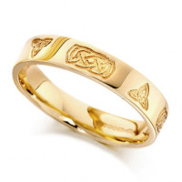 9ct Yellow Gold Ladies 4mm Celtic Wedding Ring Engraved with Celtic Knots and Plaits  