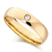 9ct Yellow Gold Gents Plain 5mm Wedding Ring Set with Single 5pt Diamond   