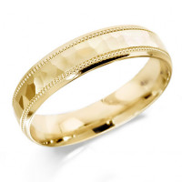 18ct Yellow Gold Gents 5mm Wedding Ring with Stipple and Beaded Pattern Centre  