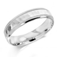 9ct White Gold Gents 5mm Wedding Ring with Stipple and Beaded Pattern Centre  