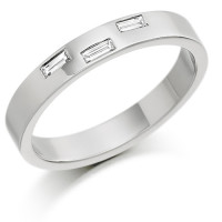 9ct White Gold Ladies 3mm Wedding Ring with 3 Baguette Diamonds, Weighing a Total of 10pts  