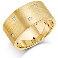 18ct Yellow Gold Ladies 8mm Wedding Ring With Diamonds Off-Set All Around, Total Weight 18pts  