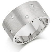 9ct White Gold Ladies 8mm Wedding Ring With Diamonds Off-Set All Around, Total Weight 18pts  