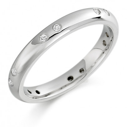 9ct White Gold Ladies 3mm Wedding Ring with Pairs of Diamonds Evenly Spaced All Around, Total Weight 12pts  