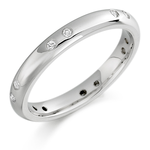 Platinum Ladies 3mm Wedding Ring with Pairs of Diamonds Evenly Spaced ...