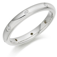 9ct White Gold Ladies 3mm Wedding Ring with Diamonds Evenly Spaced All Around, Total Weight 10pts  