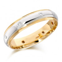 9ct Yellow and White Gold Gents 5mm Wedding Ring with Diamonds Set Evenly Spaced All Around, Total Weight 12pts  