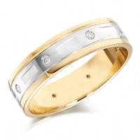 9ct Yellow and White Gold Gents 6mm Wedding Ring with Alternate Diamond and Flat Cuts All Around, Total Diamond Weight 12pts  
