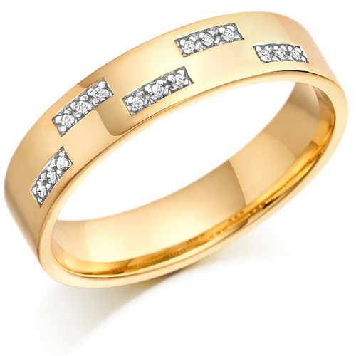 9ct Yellow Gold Gents 5mm Wedding Ring Set with 7.5pts of Diamonds in