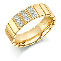 9ct Yellow Gold Ladies 5mm Wedding Ring with Vertical Cuts All Around and Set with 13pts of Diamonds Set in 3 Panels   