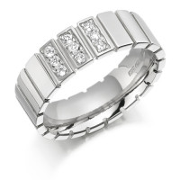 9ct White Gold Ladies 5mm Wedding Ring with Vertical Cuts All Around and Set with 13pts of Diamonds Set in 3 Panels   