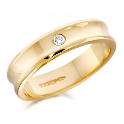 9ct Yellow Gold Gents Concave 5mm Wedding Ring Set with Single 5pt Diamond   