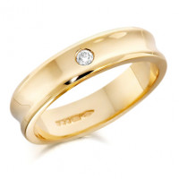 18ct Yellow Gold Gents Concave 5mm Wedding Ring Set with Single 5pt Diamond   
