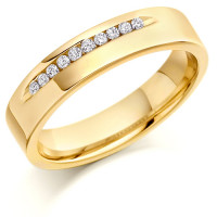 9ct Yellow Gold Ladies 4mm Wedding Ring with 10pts of Diamonds Channel Set on One Side  