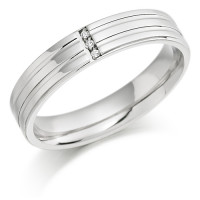 9ct White Gold Ladies 4mm Wedding Ring with 2 Parallel Grooves and Set with 3 Channel Set Diamonds Weighing a Total of 1.5pts  