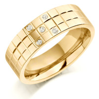9ct Yellow Gold Ladies 6mm Chequer Pattern Wedding Ring Set with 5pts of Diamonds  
