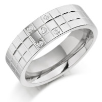 9ct White Gold Ladies 6mm Chequer Pattern Wedding Ring Set with 5pts of Diamonds  