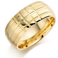 9ct Yellow Gold Gents 8mm Chequerboard Pattern Wedding Ring  