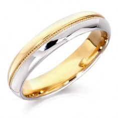 9ct Yellow and White Gold Gents 5mm Wedding Ring with Beaded Centre  