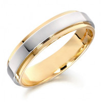 9ct Yellow and White Gold Gents 5mm Wedding Ring with Raised Centre  