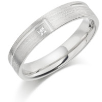 9ct White Gold Ladies 4mm Wedding Ring with L-Shape Groove and Set with 2pt Princess Cut Diamond  