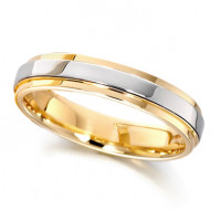 9ct Yellow and White Gold Ladies 4mm Wedding Ring with Raised Centre  