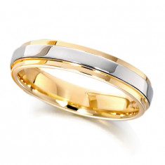 9ct Yellow and White Gold Ladies 4mm Wedding Ring with Raised Centre  
