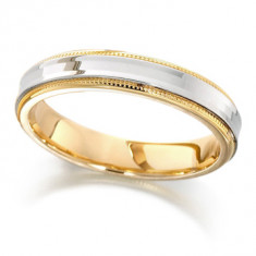 9ct Yellow and White Gold Ladies 4mm Wedding Ring with Concave Centre  