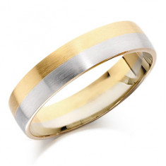 9ct Yellow and White Gold Gents 5mm Plain Wedding Ring with Satin Finish  