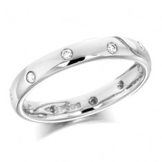 9ct White Gold Ladies 3mm Wedding Ring with Alternate Set Diamonds All Around, Total Diamond Weight 15pts  