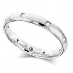 9ct White Gold Ladies 3mm Wedding Ring with Diamonds Set Evenly Spaced All Around, Total Diamond Weight 12pts  