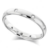 Platinum Ladies 3mm Wedding Ring with Diamonds Set Evenly Spaced All Around, Total Diamond Weight 12pts  