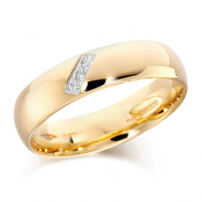 9ct Yellow Gold Gents 5mm Wedding Ring Set with 1pt of Diamonds in a Diagonal Box   