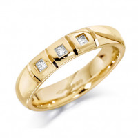 9ct Yellow Gold Ladies 4mm Wedding Ring with 3 Square Boxes and a Princess Cut Diamond Set in Each, Total Weight 6pts  