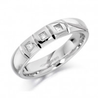 9ct White Gold Ladies 4mm Wedding Ring with 3 Square Boxes and a Princess Cut Diamond Set in Each, Total Weight 6pts  