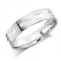 9ct White Gold Gents 5mm Wedding Ring with Flat Cuts All Around  