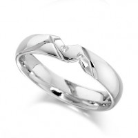 9ct White Gold Ladies 4mm Wedding Ring with Diagonal Pattern and Set with 2 Diamonds, Total Weight 2pts  
