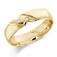 9ct Yellow Gold Gents 6mm Wedding Ring with Diagonal Pattern and Set with 2 Diamonds, Total Weight 4pts  