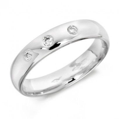 18ct White Gold Gents 5mm Wedding Ring Set with 3 Diamonds, Total Weight 0.15ct  