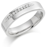 9ct White Gold Ladies 4mm Wedding Ring with 10pts of Diamonds Channel Set on One Side  