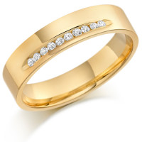 9ct Yellow Gold Gents 5mm Wedding Ring with 15pts of Diamonds Channel Set on One Side  