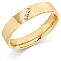 9ct Yellow Gold Ladies 4mm Wedding Ring with 3 Diamonds Diagonally Set Across Weighing a Total of 3pts  
