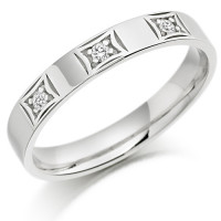 Platinum Ladies 3mm Wedding Ring with 6pts of  Diamonds Set in Square Box Patterns  
