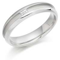 9ct White Gold Ladies 4mm Wedding Ring with Centre Groove and Channel Set with 7pt Baguette Diamond  
