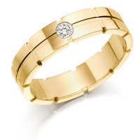 9ct Yellow Gold Ladies 4mm Wedding Ring with Centre Groove and Set with 7pt Round Diamond  